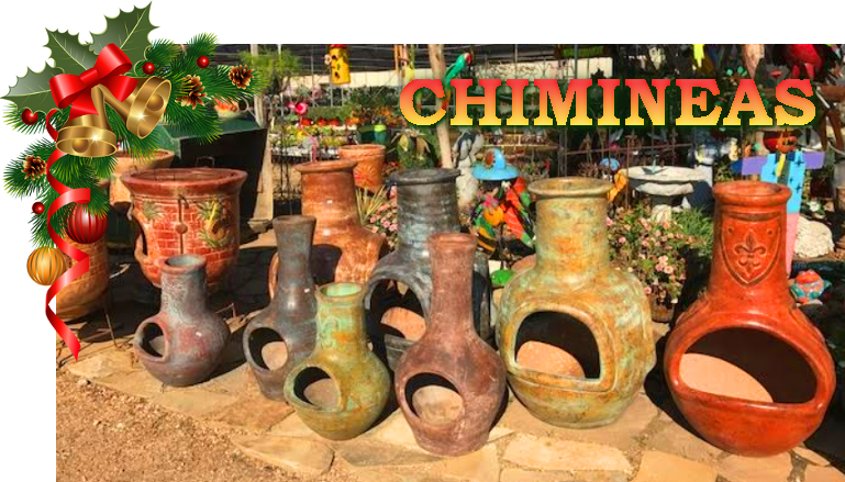 Chimineas for cool weather! Available at J&J Nursery and Madison Gardens Nursery!