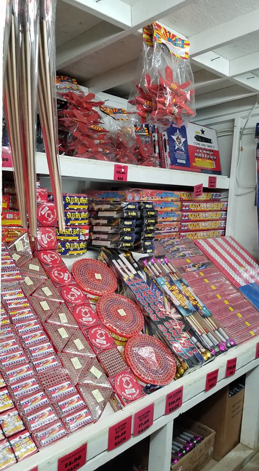 Fireworks stands filled with everything like saturn missles!
