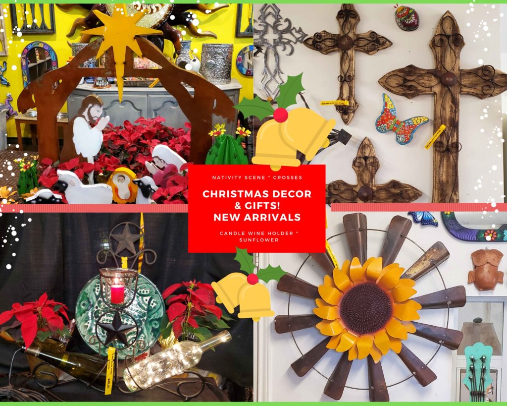 Outdoor/Indoor Metal Nativity Scene with Sheep and Donkey! Wooden Crosses with metal works Decoration. Candle Wine Holder Set. Sunflower Windmill Blades.