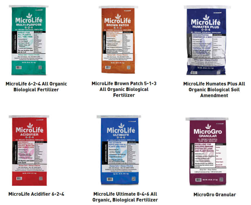 MicroLife 6-2-4 Multi-Purpose, MicroLife Brown Patch 5-1-3, MicroLife Humates, MicroLife Acidifier 6-2-4, MicroLife Ultimate 8-4-6, MicroLife MicroGro Granular