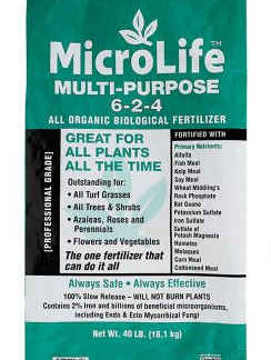 MicroLife 6-2-4 All Organic Biological Fertilizer. Use on Turfgrasses, Ornamentals, Perennials, Flowers and Vegetables.